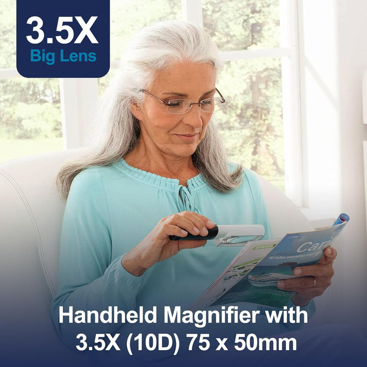 Eschenbach OPTIK Lupe Handlupe mit LED-Beleuchtung mobiluxLED 75x50mm, 15113, 3,5 x Vergrösserung, 7