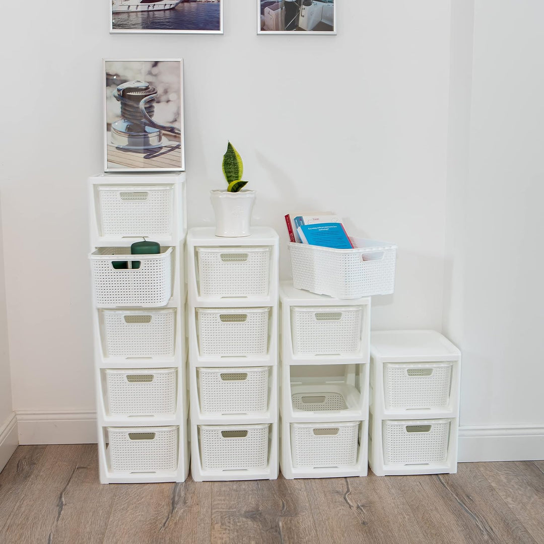 BranQ - Home essential Regal in Rattan Design, BPA-freie Kunststoff PP, Weiss, 29,5x24x48,7 cm, 3 Kö
