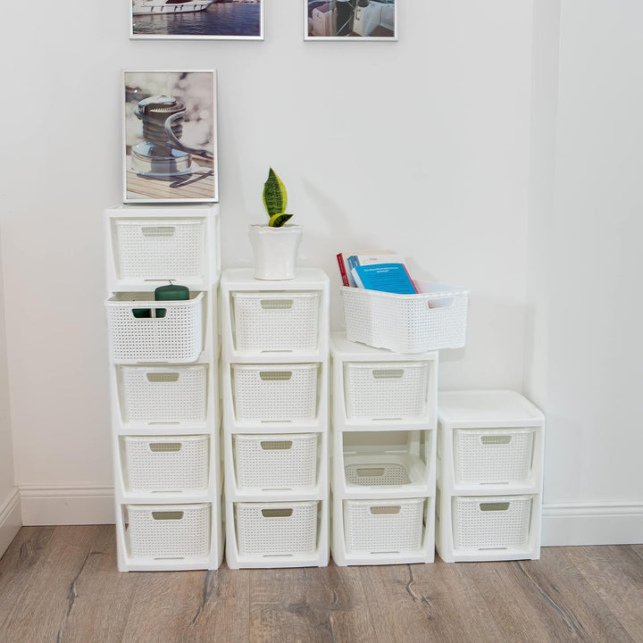 BranQ - Home essential Regal in Rattan Design, BPA-freie Kunststoff PP, Weiss, 29,5x24x48,7 cm, 3 Kö