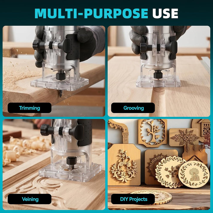 Elektrische Palm Router Tool 800W, Variable 6 Geschwindigkeiten Trim Router Max 33000R/MIN, Holz Rou