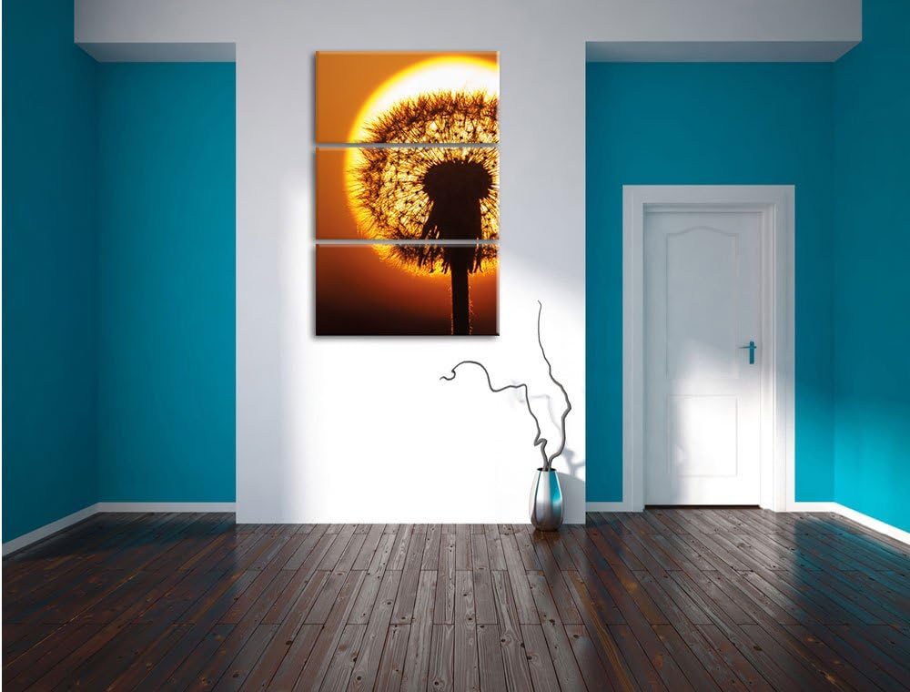 Pixxprint Pusteblume abends als Leinwandbild/Grösse: 3 Teilig (120x80) cm/Wandbild/Kunstdruck/fertig