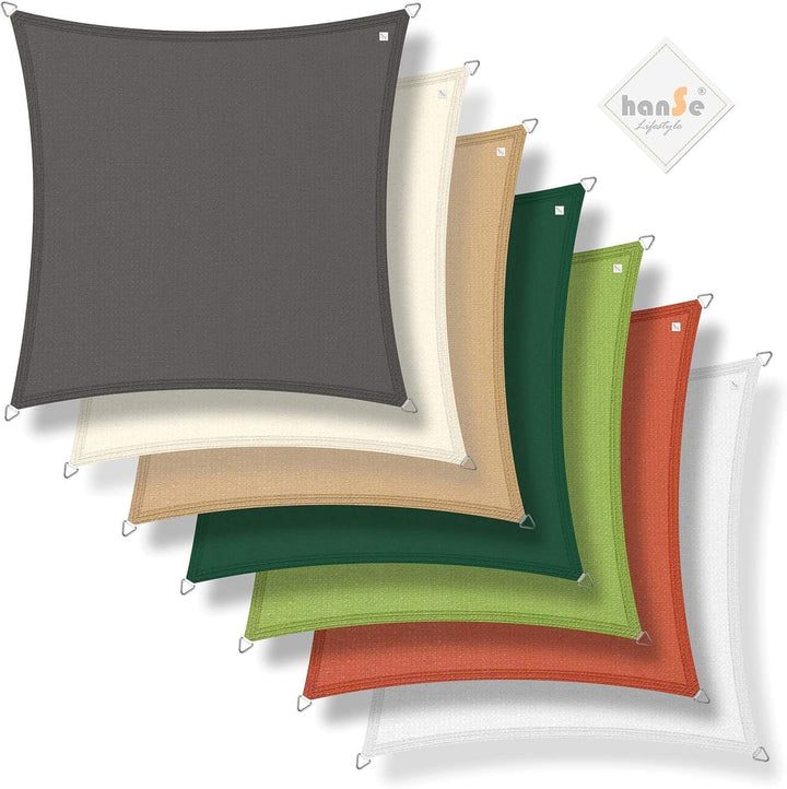 hanSe Sonnensegel quadratisch, Segeltuch Quadrat, 2x2m in Creme, aus HDPE Gewebe, wetterbeständig mi