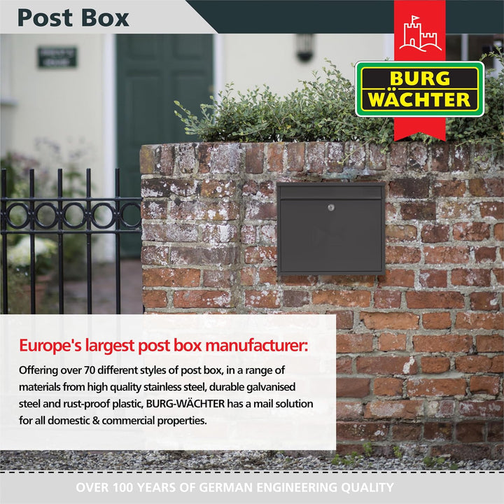 Burg-Wachter MB02A Anthrazit Wandbriefkasten Elegance aus verzinktem Stahl, abschliessbar, wetterfes
