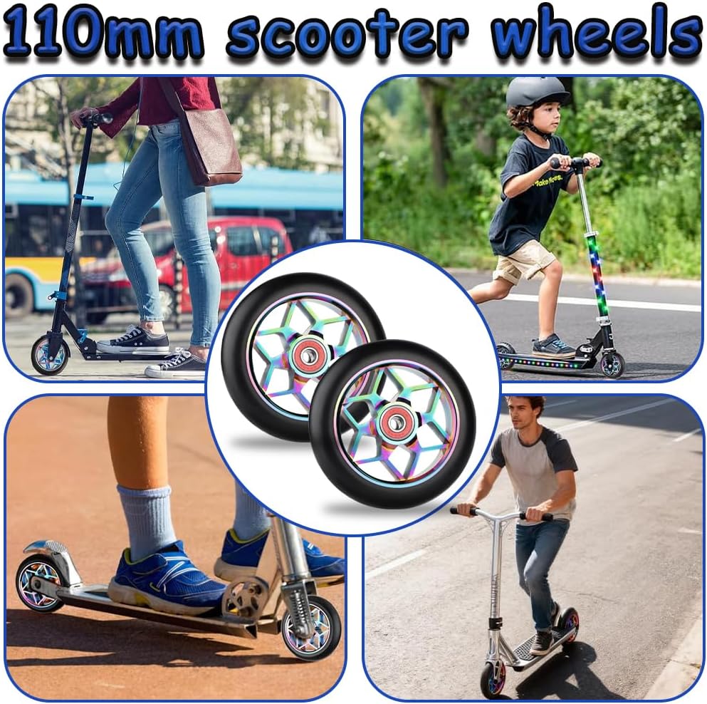 2 Stück Stunt Scooter Rollen,110mm Ersatzräder für Scooter, Stunt ScooterReifen ABEC-9 Kugellager,Al