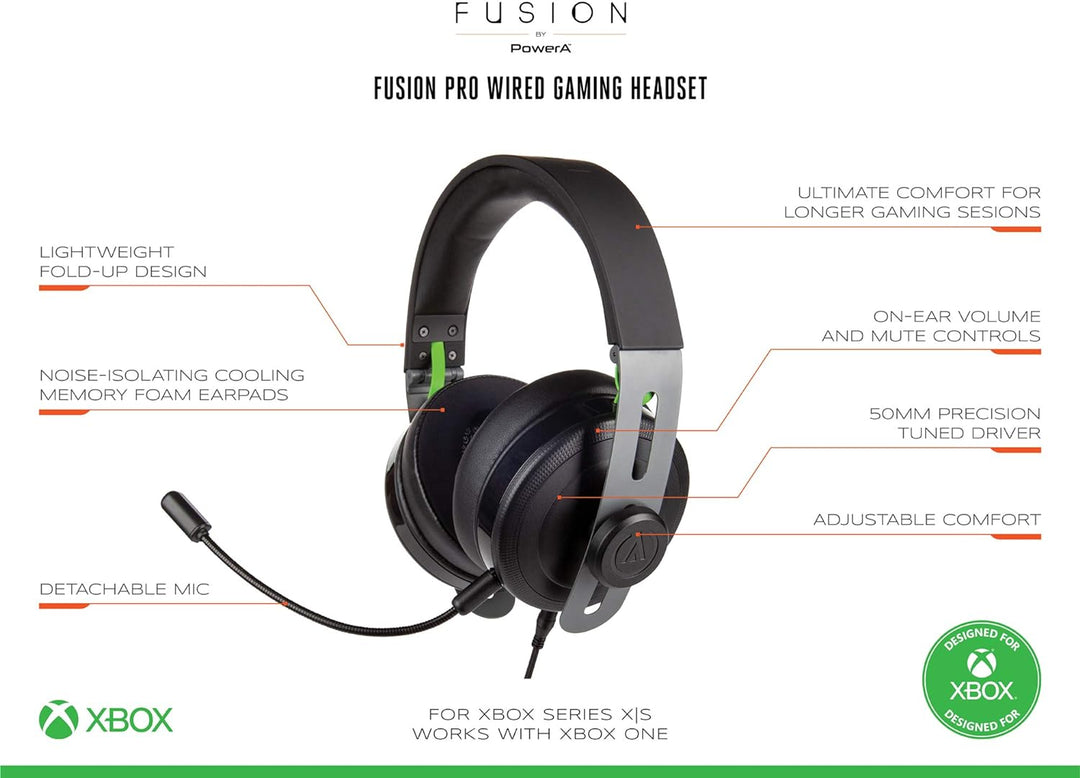 PowerA Fusion Kabel-Gaming-Headset für Xbox Series X|S Kopfhörer, Xbox Series, Xbox One, Chat, Gamin