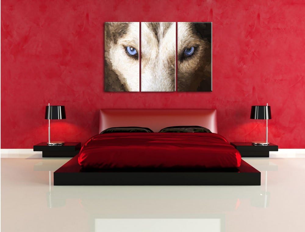 Pixxprint Husky mit eisblauen Augen als Leinwandbild/Grösse: 3 Teilig (120x80) cm/Wandbild/Kunstdruc