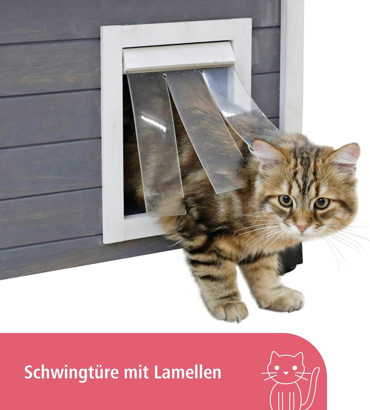 Kerbl Katzenhaus Rustica aus Holz, Schwingtüre mit Lamellen, Plexiglasfenster, Höhenverstellbare Kun