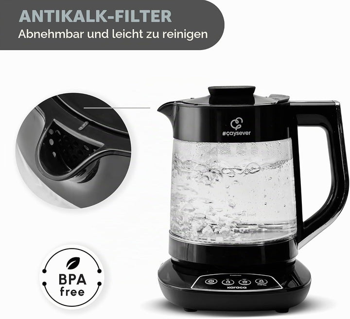 Karaca Caysever Maschine, Stahl, Chrome 1700 W, BPA-frei, 0,8 Lt Fassungsvermögen Glas-Teekanne, 1,5