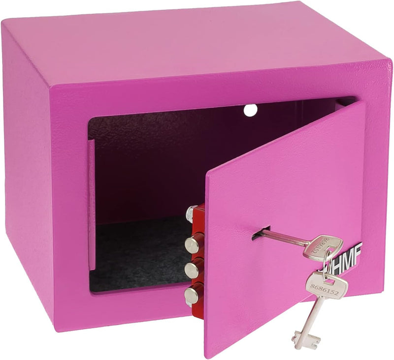 HMF 49216-15 Safe Tresor klein mit Schlüssel, Möbeltresor | 23 x 17 x 17 cm | Pink, Pink