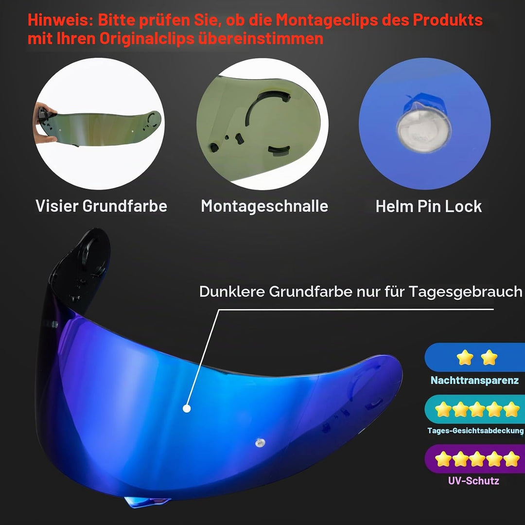 PSLER Helm Visier Verspiegelt für Shoei GT Air GT Air 2 TC-5 TC-9 Neotec CNS-1,Helmvisier Getöntes V