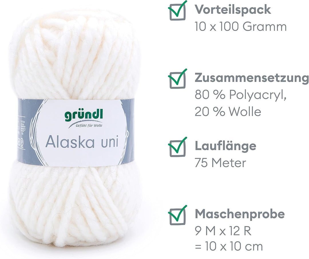 Gründl Alaska uni (Strick- und Häkelgarn mit wollartigem Charakter aus 80 % Polyacryl und 20 % Wolle