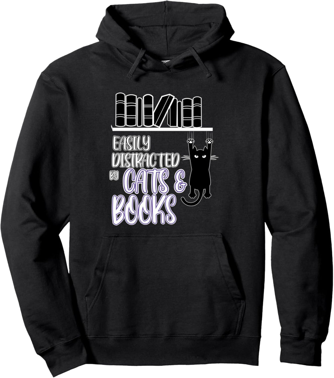 Katzen, Kaffee und Bücher Ironisches Haustier Pullover Hoodie