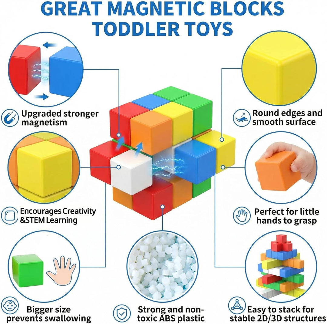 ASOK 66PCS Magnetische Bausteine für Kinder ab 3 Jahren, STEM Lernspielzeug, Kreative Magnetwürfel f