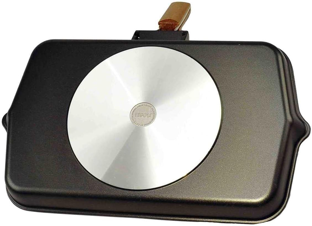 Bormioli Rocco Risolì Antihaft-Grillpfanne, 43 x 26 cm, gefalteter Griff, Holz