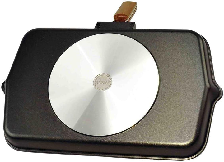 Bormioli Rocco Risolì Antihaft-Grillpfanne, 43 x 26 cm, gefalteter Griff, Holz
