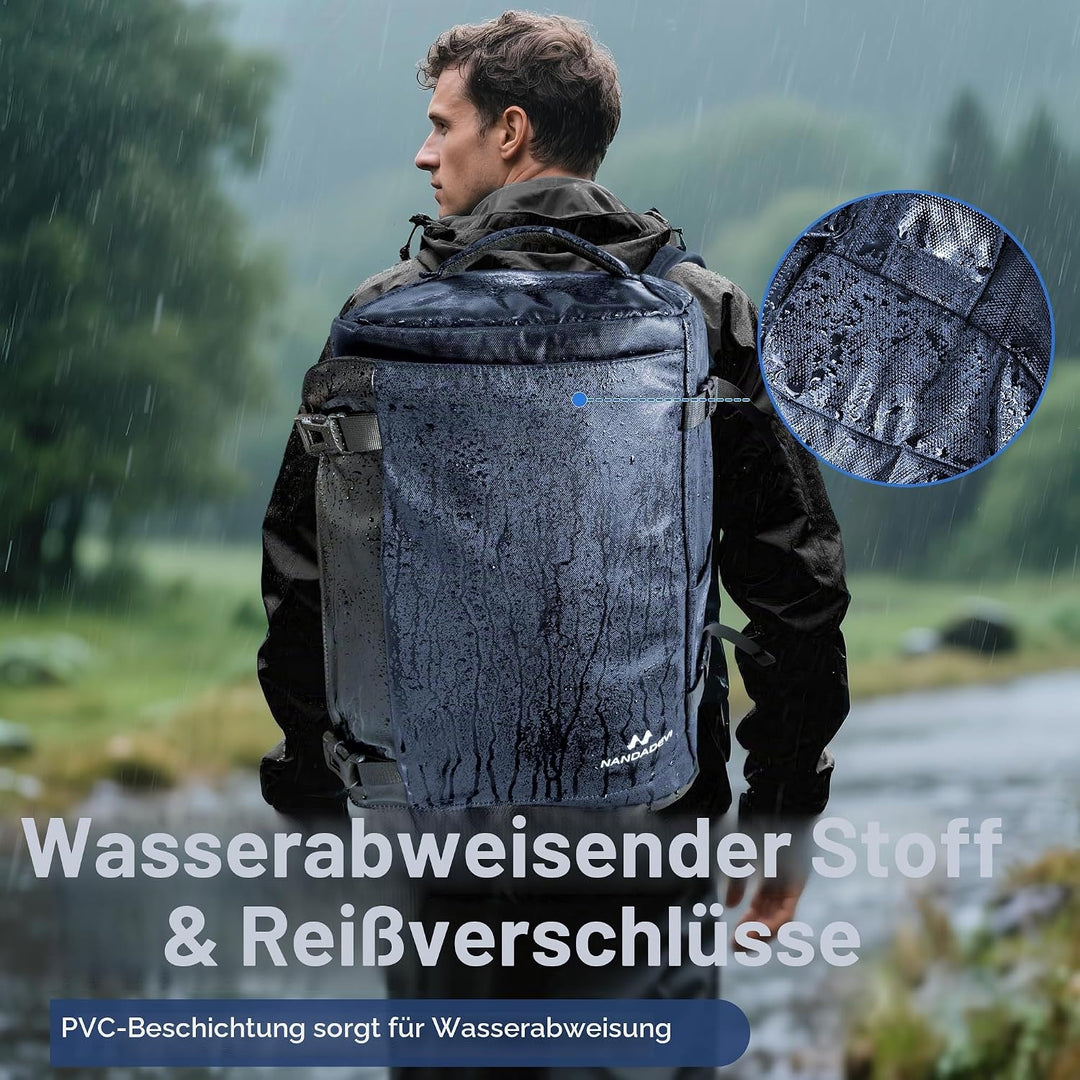 NANDADEVI Rucksack Herren, 40l, grosser, robuster, wasserabweisender Wanderrucksack mit Trocken- und