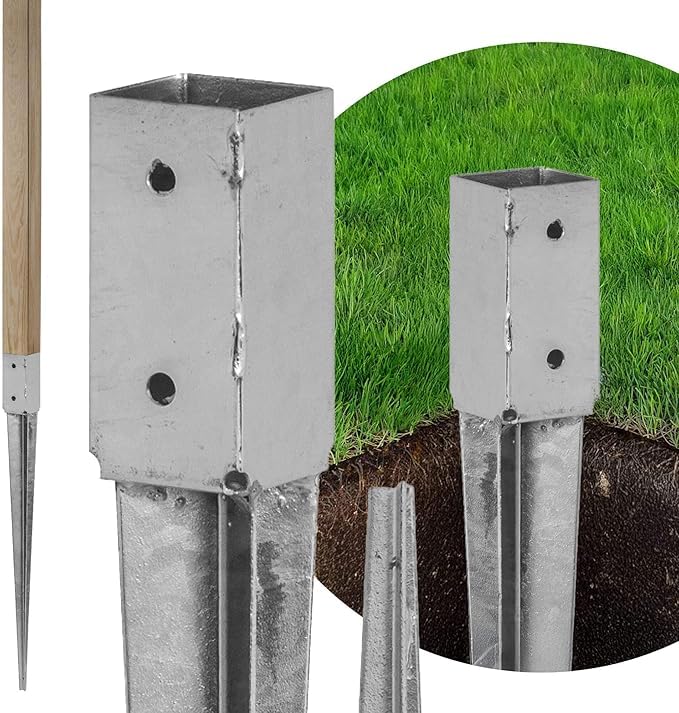 ADGO Einschlagbodenhülse - 4er Set Pfostenträger 90x90 Länge 750 mm - Zaunpfostenträger - Bodenanker