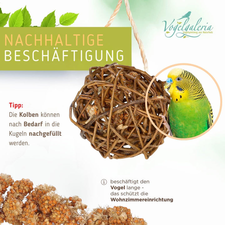 Kolbenhirse gefüllte Weidenkugel 2er Pack - handgefertigt in Deutschland - Erstaunlicher Spielspass