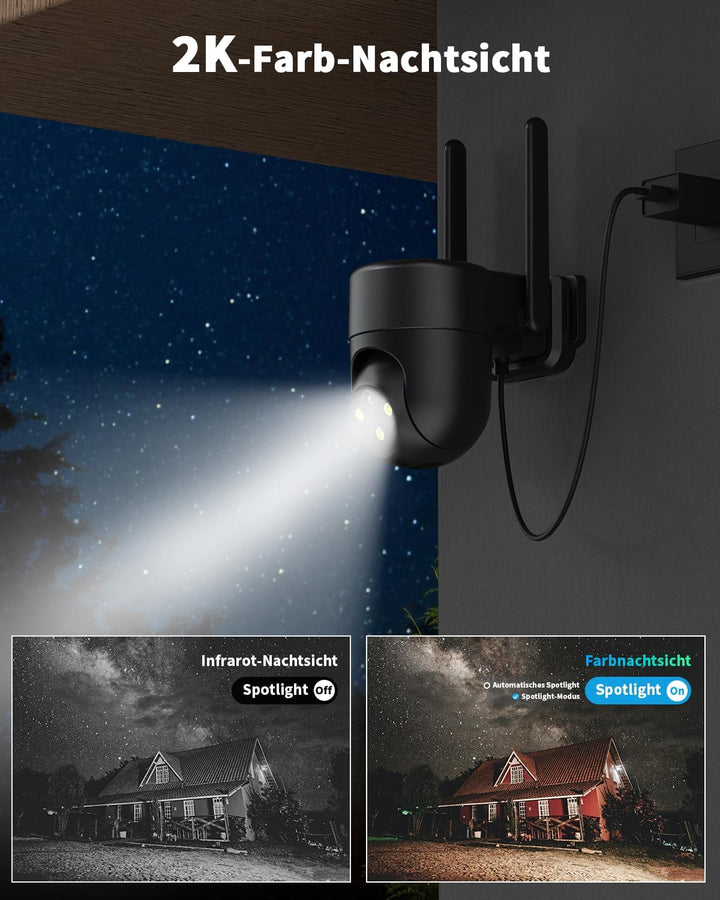 24/7 Aufzeichnung 4G LTE Überwachungskamera Aussen mit SIM Karte, Outdoor Kamera Überwachung Ohne WL