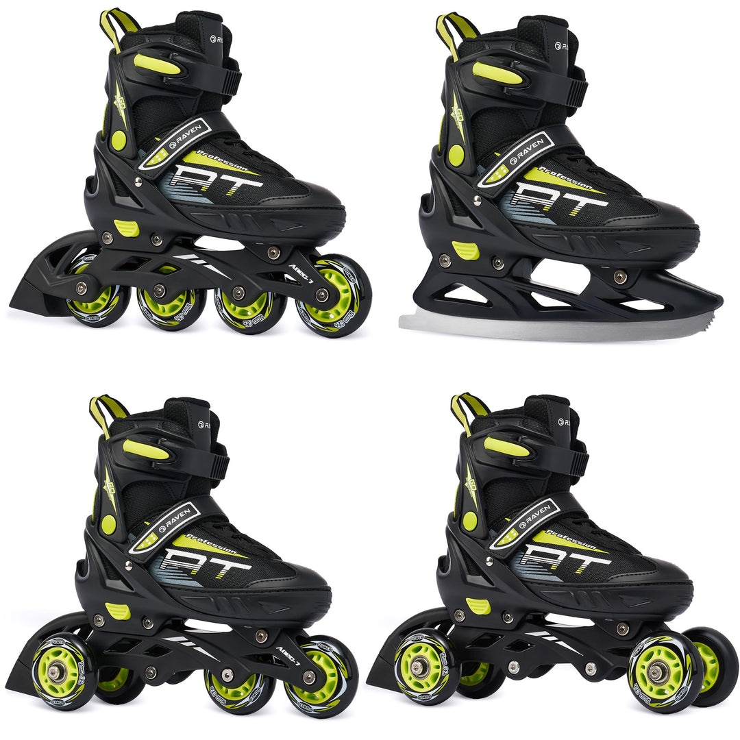 4in1 Inlineskates/Triskates/Rollschuhe/Schlittschuhe Raven Profession Black/Lime 35-39 (23cm-25,5cm)