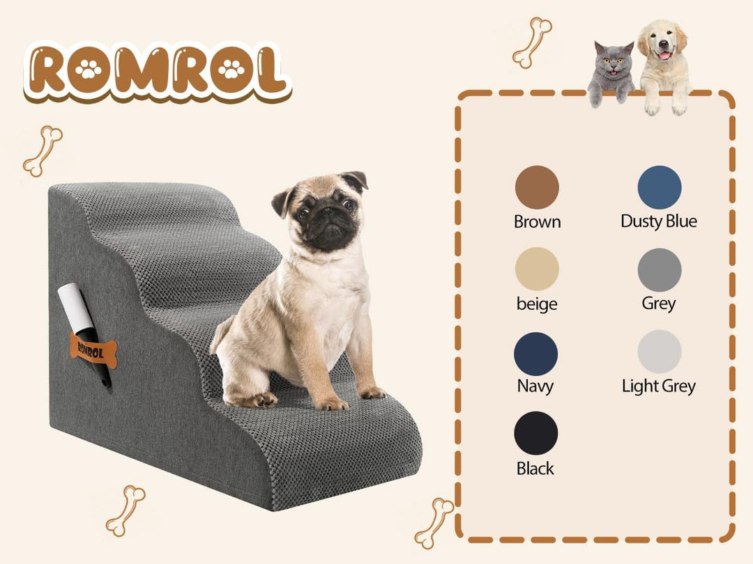 ROMROL Hundetreppe 4 Stufen – rutschfeste Haustiertreppe für kleine Hunde &amp; Katzen – Waschbarer Bezu