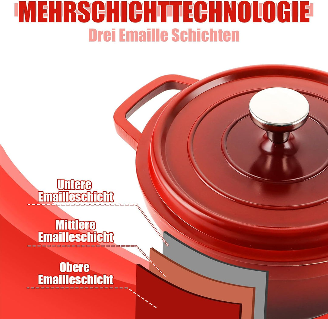 24CM Emaille Aluguss Keramik Topf 4.75L Schmortopf mit Deckel für Backofengeeignet Antihaftbe Pfanne