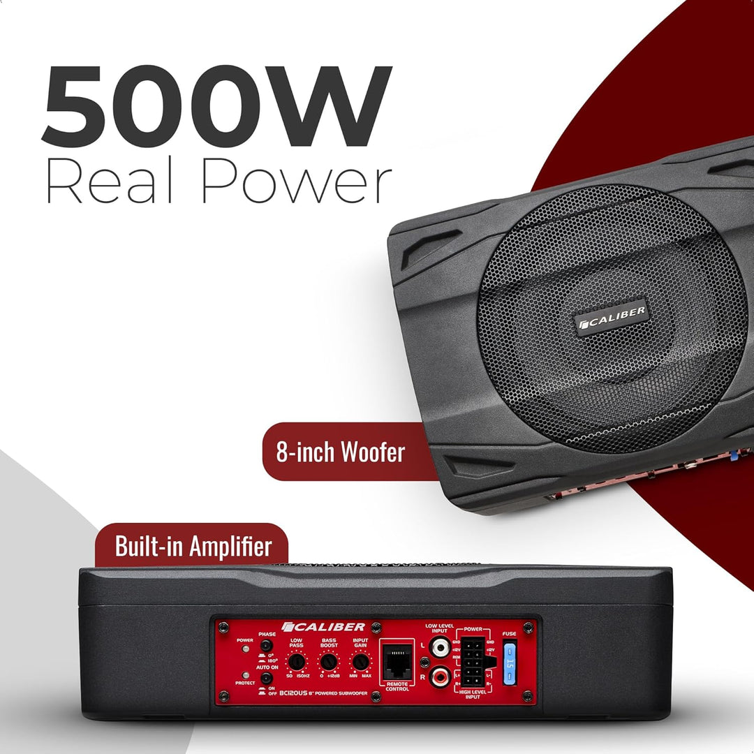 Caliber BC120US Auto-Subwoofer aktiv 500W - Schwarz - 21 x 29 x 7.2 cm - Unterseat - Woofer - 20 cm