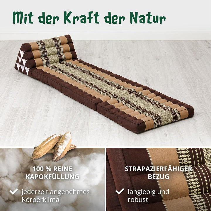 livasia Thaikissen mit 3 Auflagen, Dreieckskissen mit Klappmatratze, Keilkissen Kapok, Rückenkissen