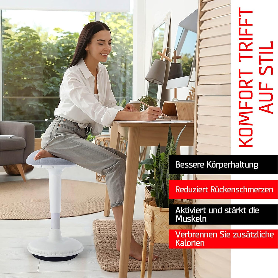 Ergonomischer Hocker höhenverstellbar zum Sitzen & Stehen (Weiss, 45-65 Variante) - Sitzhocker Bür