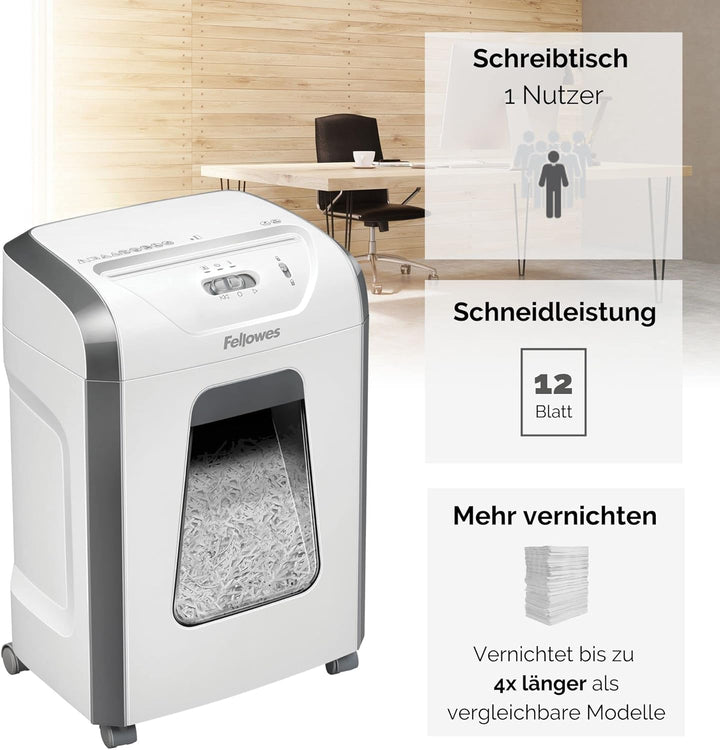 Fellowes Aktenvernichter 12 Blatt Partikelschnitt (P4), weiss & Peach PS100-00 Aktenvernichter Servi