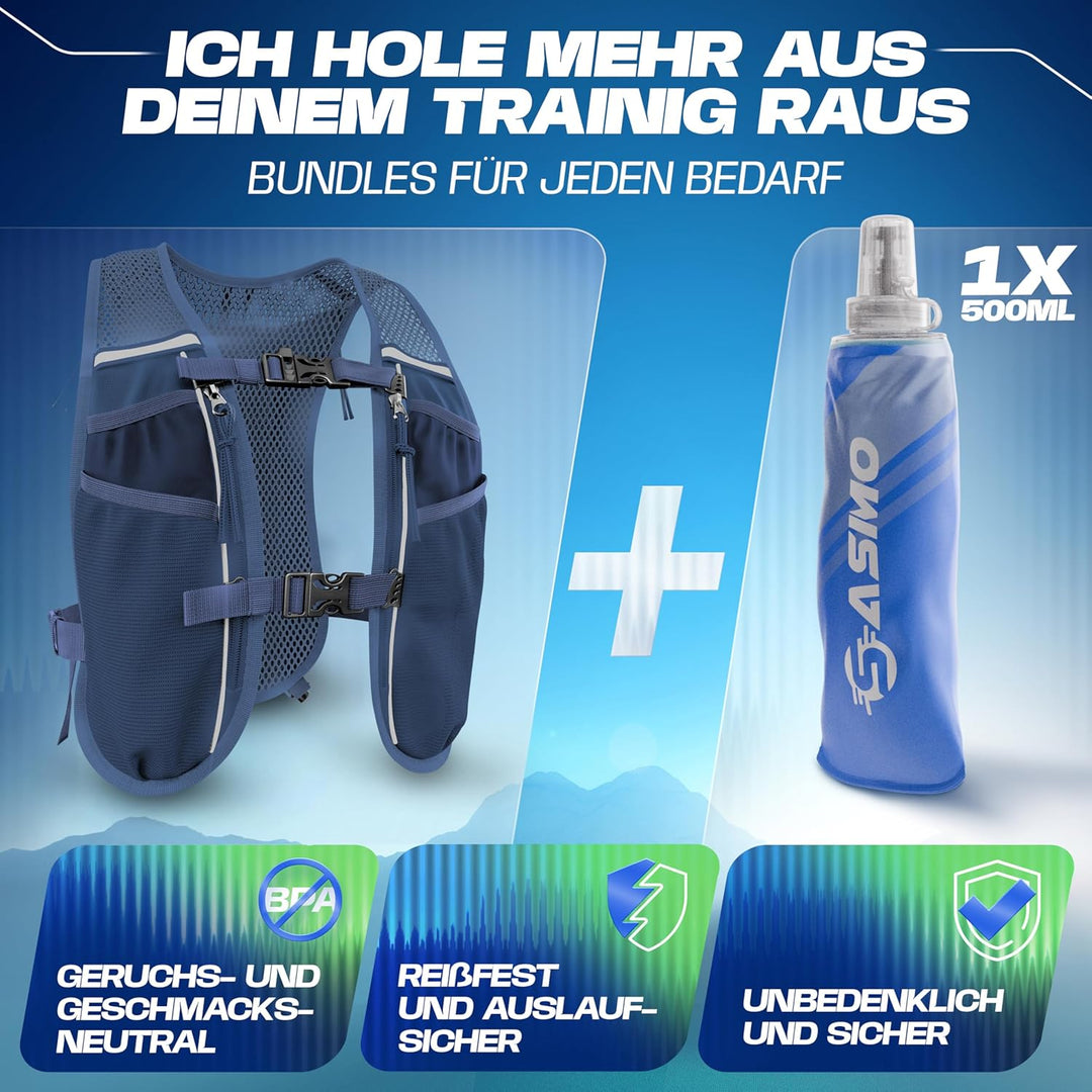 SASMO® Laufweste Damen & Herren 5L / 2L | Running Vest - Ultraleicht & atmungsaktiv| Laufrucksack Da