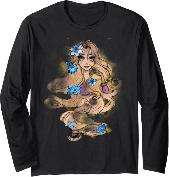 Disney Tangled Rapunzel Long Hair Floral Sketch Langarmshirt