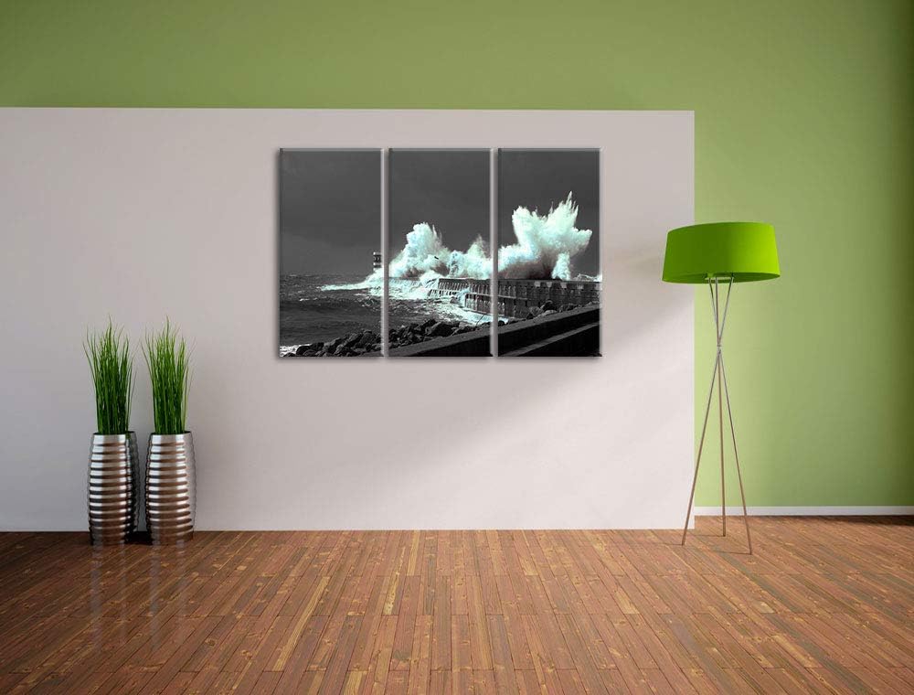 unruhiges Meer und hohe Wellen schwarz/weiss 3-Teiler Leinwandbild 120x80 Bild auf Leinwand, XXL rie