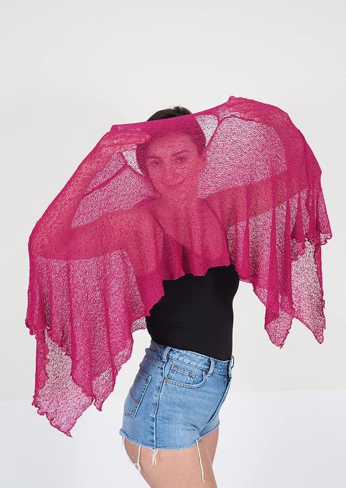Damen Häkelspitze strecken Fisch-Netz Batwing Poncho Einheitsgrösse Grosse Grössen Magenta, Einheits