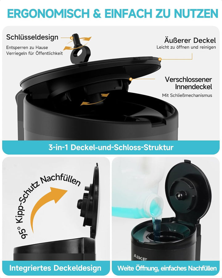 AIKE AK1205 Seifenspender Automatisch Wandbefestigung Mattschwarz, 800ml Kommerzieller Automatischer