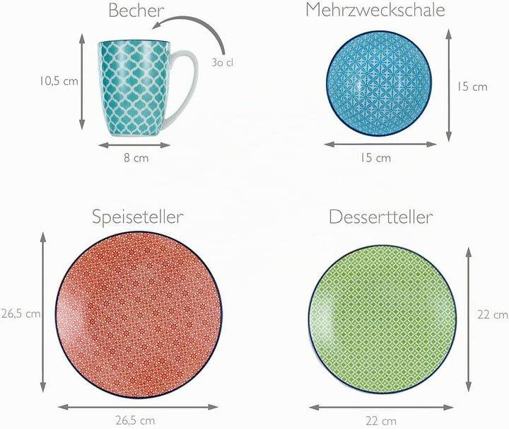 Creatable, 17362, Serie Mediterran, Geschirrset Kombiservice 16 teilig Kombiservice 16 tlg., Kombise