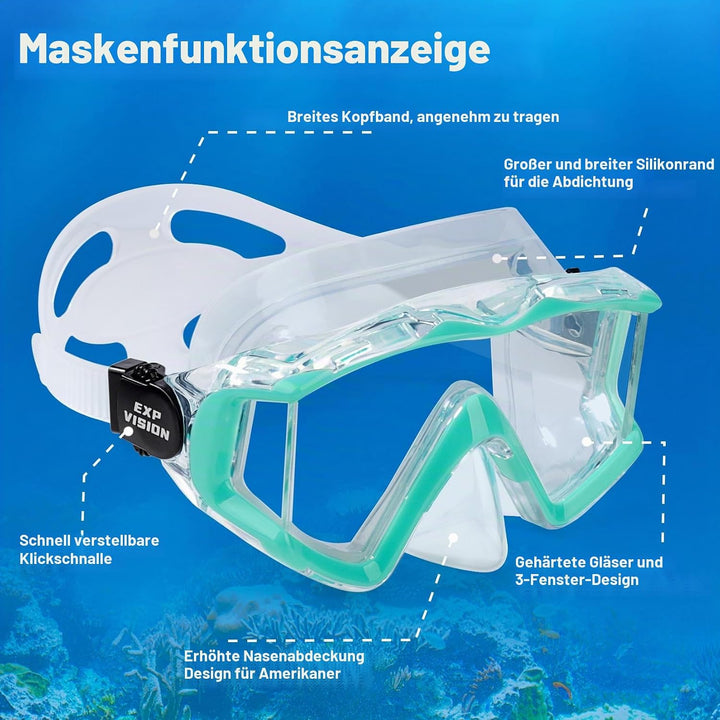 Schnorchelset Schnorchelausrüstung für Erwachsene, Professionelle Anti-Beschlag-Schnorchelmaske, Tro