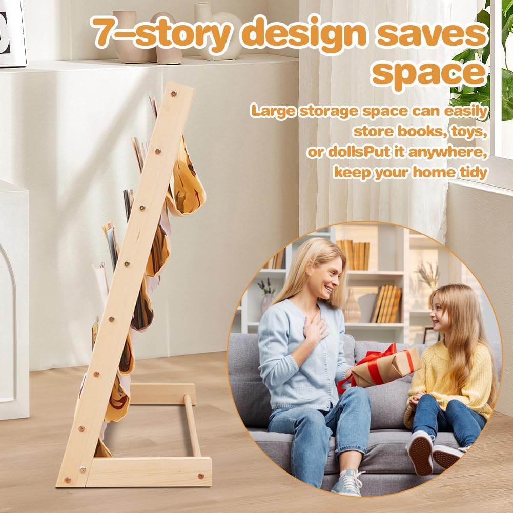 Bücherregal Kinder, Kinderregal mit 6 Oxford-Stoff Fächern, Kinderbücherregal Holzregal Regal mit Au
