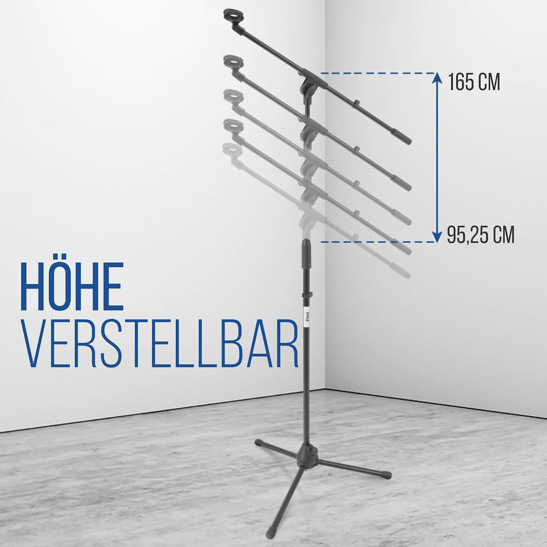 Pyle Mikrofonständer mit Galgenarm – Mikrofonstativ höhenverstellbar 95–165cm, faltbar, 5/8" Gewinde