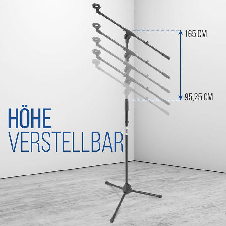 Pyle Mikrofonständer mit Galgenarm – Mikrofonstativ höhenverstellbar 95–165cm, faltbar, 5/8" Gewinde