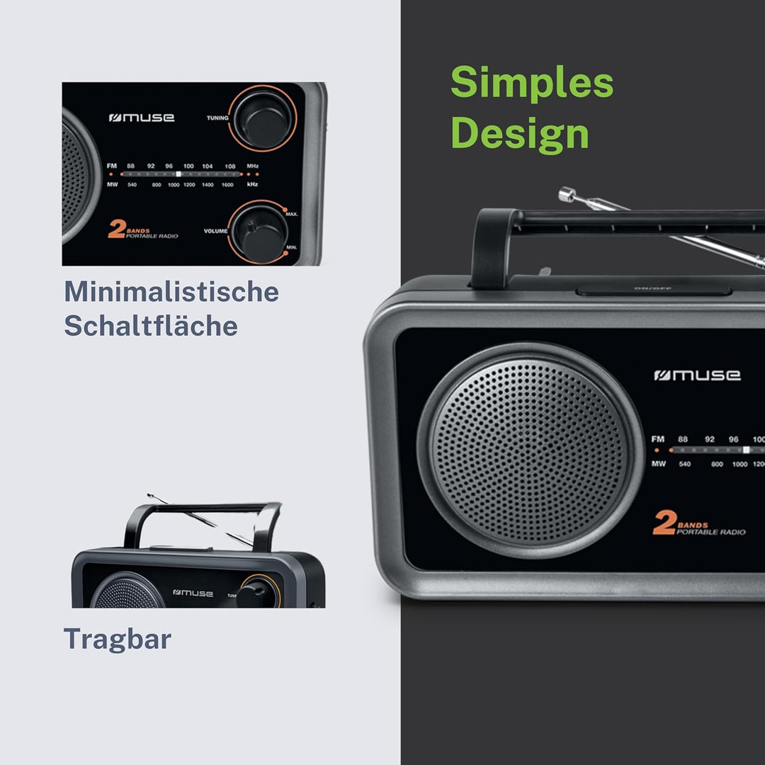Muse M-06 DS Küchenradio (FM, MW) Radio, Netz- und Batteriebetrieb, AUX-In für Handy, schwarz, Schwa