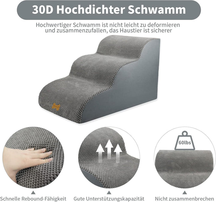 Nepfaivy Hundetreppe für Kleine Hunde 3-Stufig, Haustiertreppe für Bett und Sofa aus Hochdichtem Sch