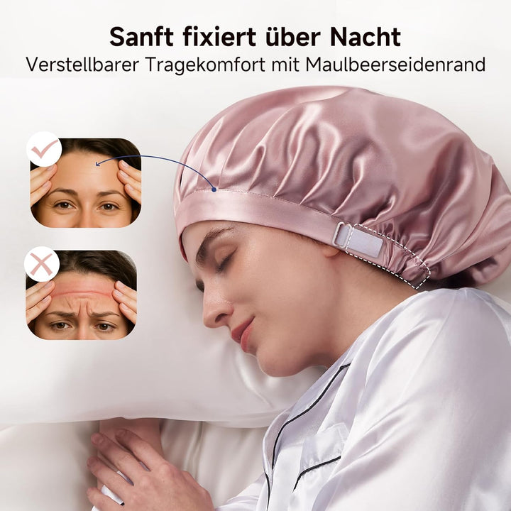 Kaome 22 Momme 100% Maulbeerseide Schlafmütze Verstellbar, 6A Doppelseitige Nachtmütze aus Seide, Fü