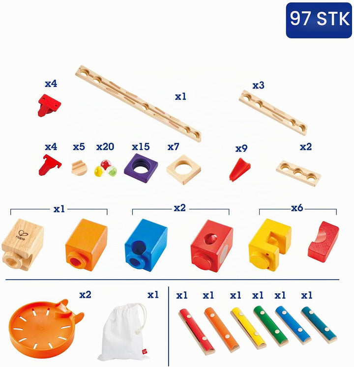 Hape Quadrilla Music Motion, Murmelbahn Set aus Holz, ab 4 Jahre