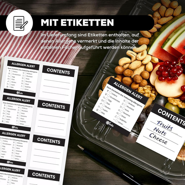 ebake Mehrweg Servierplatte mit Deckel (5 Stk. à 33 x 24 cm) - Meal Prep Boxen/Buffet Platten für Pa