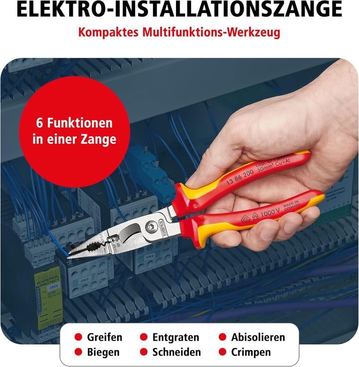 Knipex Elektro-Installationszange verchromt, isoliert mit Mehrkomponenten-Hüllen, VDE-geprüft 200 mm