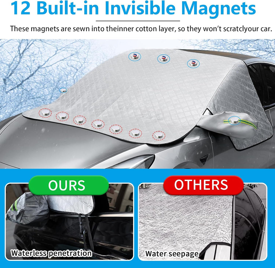 Frontscheibenabdeckung Auto, Abdeckung Windschutzscheibe Winter mit 12 Magnet Fixierung Faltbare Win