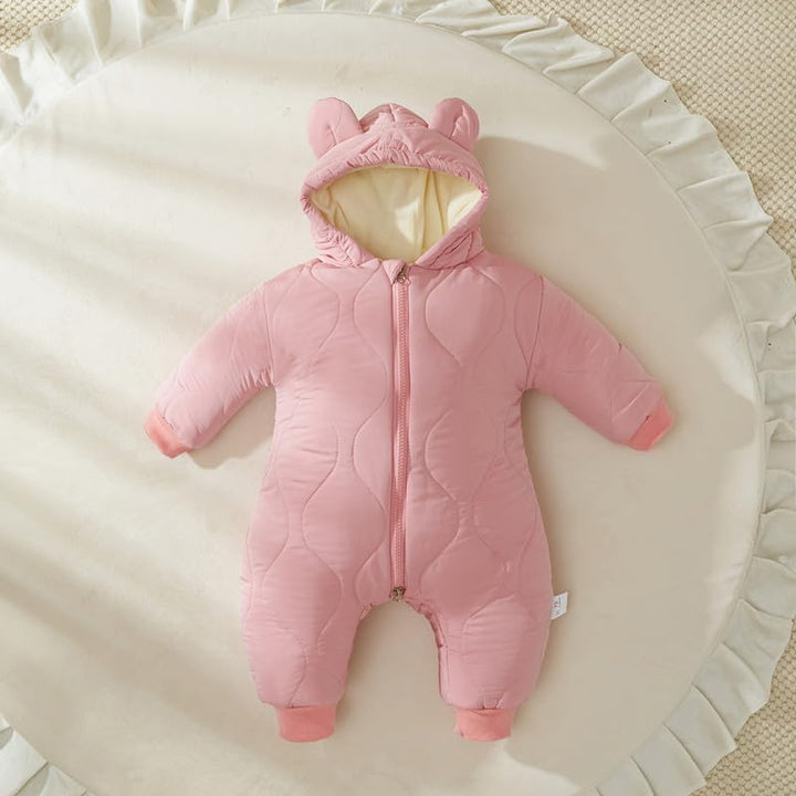 Minizone Baby Winter Overall mit Kapuze, Strampler Schneeanzug Jungen Mädchen Langarm Jumpsuit Warm