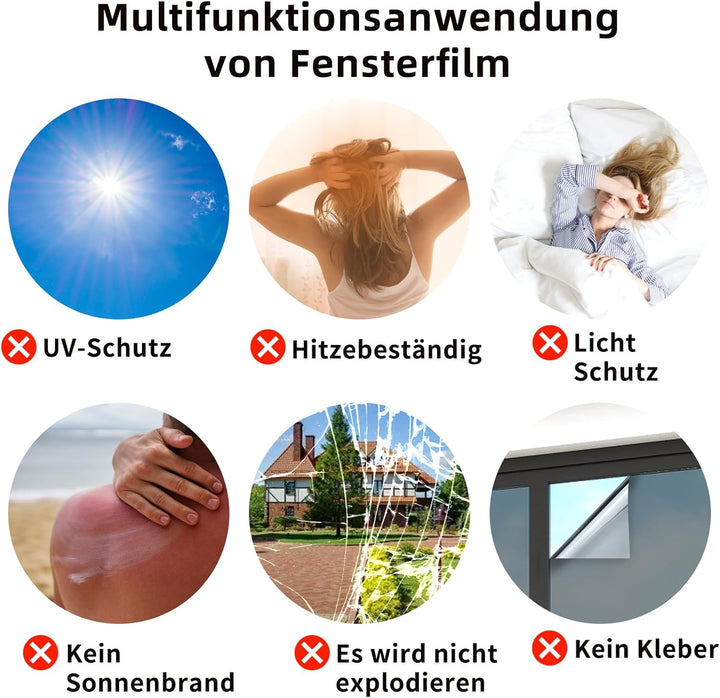 FILMGOO Fensterfolie Sichtschutz Spiegelfolie Fenster Selbstklebend Sonnenschutz Anti-UV Folie Priva
