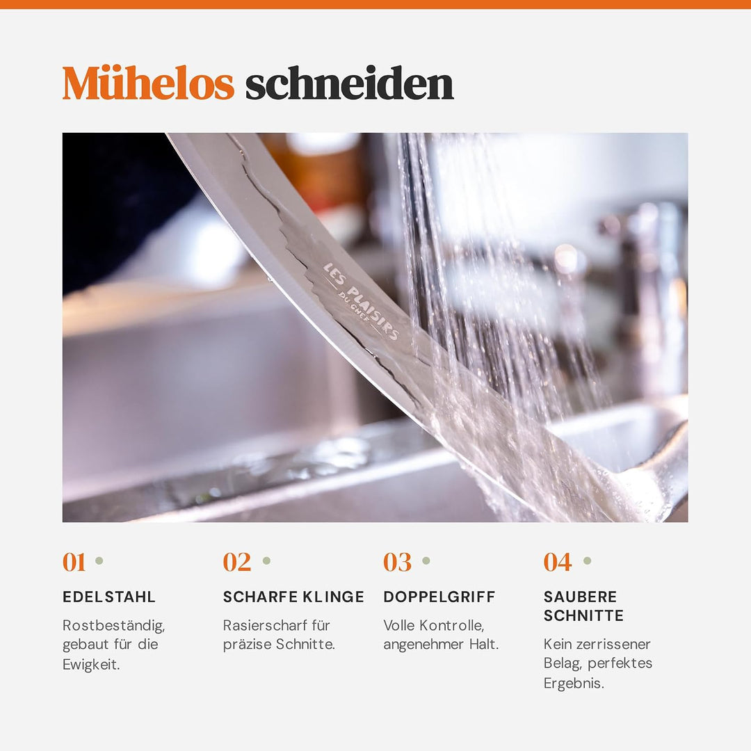 Extra scharfer Pizza Schneider/Pizzaschneider aus Edelstahl | Grosses Wiegemesser 30,5 cm mit Doppel